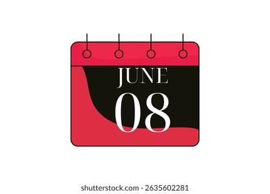 8 June calendar icon text page monthly web design on red, black and white background vector, icon, or illustration with the month of June 8