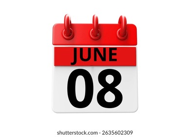 8 June calendar icon text page monthly web design on red, black and white background vector, icon, or illustration with the month of June 8