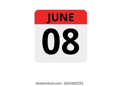 8 June calendar icon text page monthly web design on red, black and white background vector, icon, or illustration with the month of June 8