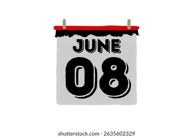 8 June calendar icon text page monthly web design on red, black and white background vector, icon, or illustration with the month of June 8