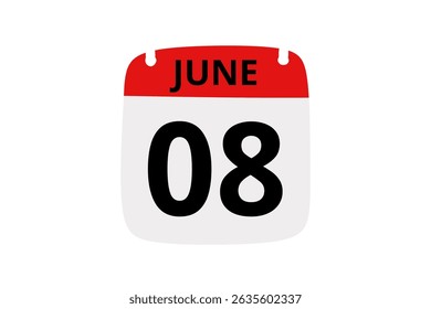 8 June calendar icon text page monthly web design on red, black and white background vector, icon, or illustration with the month of June 8