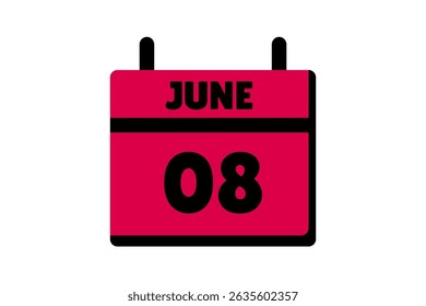 8 June calendar icon text page monthly web design on red, black and white background vector, icon, or illustration with the month of June 8