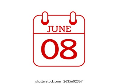 8 June calendar icon text page monthly web design on red, black and white background vector, icon, or illustration with the month of June 8