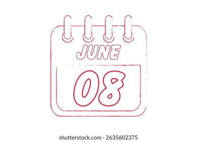 8 June calendar icon text page monthly web design on red, black and white background vector, icon, or illustration with the month of June 8