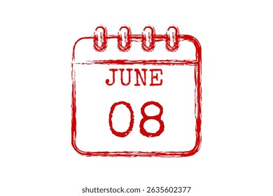 8 June calendar icon text page monthly web design on red, black and white background vector, icon, or illustration with the month of June 8