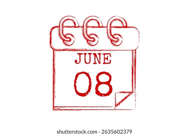 8 June calendar icon text page monthly web design on red, black and white background vector, icon, or illustration with the month of June 8
