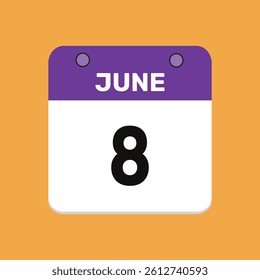 8 june calender icon text page monthly web design.