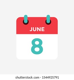8 of June. Flat icon calendar . Date, day and month. Vector illustration.