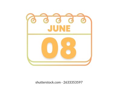 8 June month single day vector, illustration, calendar with orange, yellow, brown and white color background calendar icon of June 8