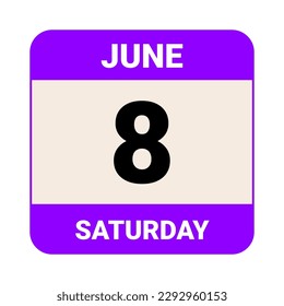 8 June, Saturday. Date template. Useful design for calendar or event promotion. Vector illustration EPS 10 File. Isolated on white background. 