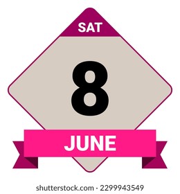 8 June, Saturday. Date template. Useful design for calendar or event promotion. Vector illustration EPS 10 File. Isolated on white background. 