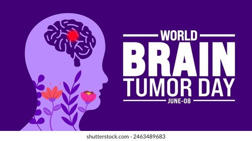 8 June is World Brain Tumor Day background design template. Holiday concept. use to background, banner, placard, card, and poster design template with text inscription and standard color. vector