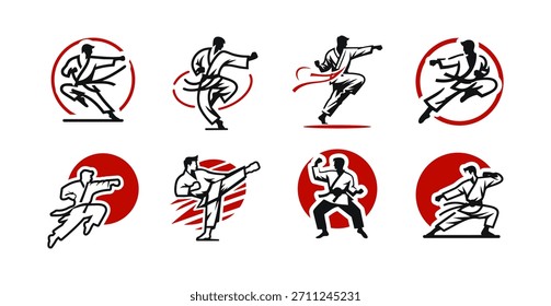 8 Karate Logo Set Kampfkunst Disziplin Kampf Identität Sammlung
