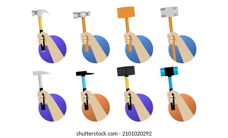 8 kinds of vector hammer holding