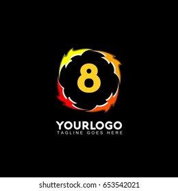 8 letter circle fire logo design template. Flame vector unusual letter. Vector design template elements for your application or company.