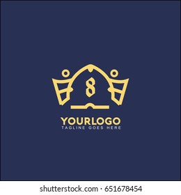 8 letter creative king crown logo. Royal Palace Vector illustration.