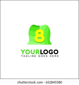 8 letter green eco logo with leaves. Ecological leaf vector illustration