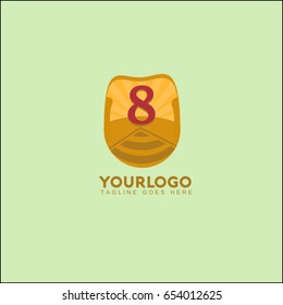 8 letter landscape vector illustration with mountain, sun and road. Vintage brand identity.