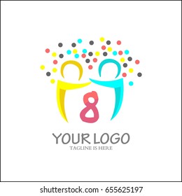 8 letter logo. Abstract team work design vector. Community symbol icon.