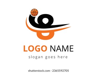 8 Letter Logo With Basketball Ball. Sports Symbol Vector Template Design