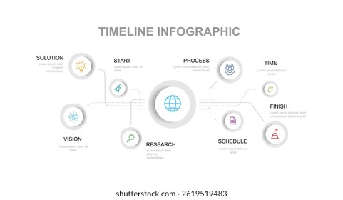 Círculo de 8 líneas conectado con iconos. 8 diapositiva de Plantilla de infografía para información comercial, presentación, visualización de datos
