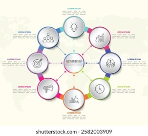 8 list of circular layout diagram with icons, infographic element template