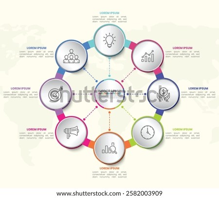 8 list of circular layout diagram with icons, infographic element template