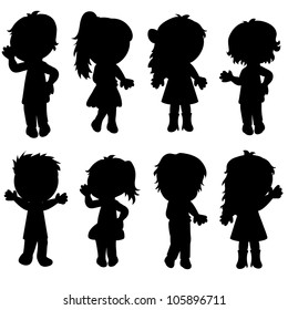 8 Little Children Silhouettes White Background Stock Vector (Royalty ...