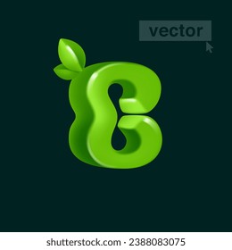 8 logotipo. Número ocho en dibujos animados 3D estilo cúbico con hojas verdes. Ilustración vectorial ecológica. Formas isométricas imposibles. Pancarta perfecta para la naturaleza, etiquetas de comida saludable, jardín y hierba adv.