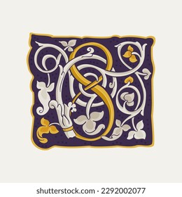 8 logotipo. Número ocho de gota. Inicialidad medieval con textura dorada y vid blanca. emblema de caligrafía renacentista. Elementos premium vectoriales para identidad de lujo, paquete vintage, carta grabada, etc.