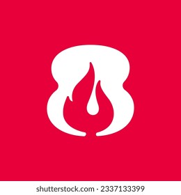 8 logo. Number eight with fire flames. Negative space vintage icon. Burning fast speed emblem. Vector for sport team wear, danger race posters, victory identity, camping labels, motorcycle company.