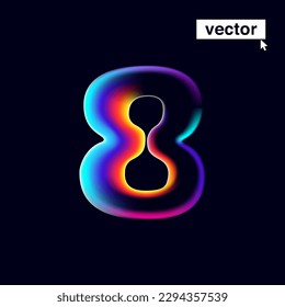 8 logo. Number eight with neon glitch. Multicolor gradient sign with double exposure and illusion effect. Glowing color shift vector icon. Perfect for your vibrant heading, game screens, Sale banner.