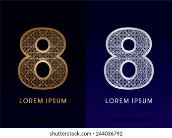 8 ,Luxury font ,gold and diamond, logo, symbol, icon, graphic, vector .