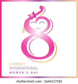 8 Mar international women's day With a smiling face drawn, Vector, Graphic, template , banner, brochure, illustration international women's day, label, Hand drawn graphic for typography card