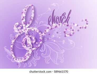 8 March. Background with decorative flowers. Vector illustration.