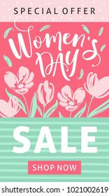 8 march background with flowers. Season discount banner design for International Womens Day.