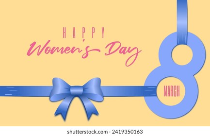 8 march background. International women's day with ribbon knot. Greeting card. Vector illustration. Elegant backdrop for poster, website, brochure, banner, app etc…