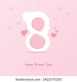 8 march background. International women's day floral decorations in paper art style with butterfly. Greeting card on pastel tone. Vector illustration