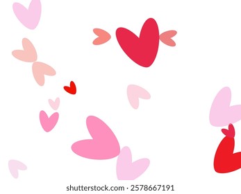 8 March Background. Spring Romance Frame. Flying hearts scatter Valentine's day decoration. 