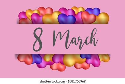 8 march with balloons realistic background , international happy day celebration isolated, decoration holiday spring beautiful