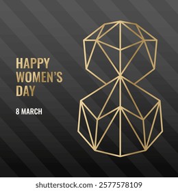 8 March banner concept made from lines. 8 number design for flyer, postcard, poster or banner. International Womens Day emblem.