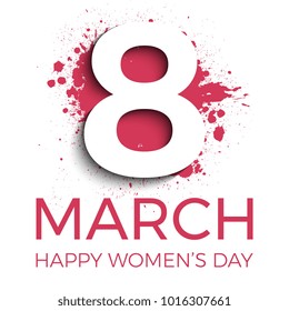 8 march banner design layout with brush strokes and paint splashes and text for greeting cards, posters, invitations, brochures to International Women’s Day