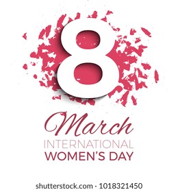 8 march banner design layout with brush strokes and paint splashes and text for greeting cards, posters, invitations, brochures to International Women’s Day