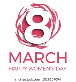 8 march banner design layout with brush strokes and paint splashes and text for greeting cards, posters, invitations, brochures to International Women’s Day