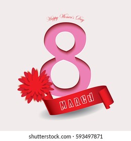 8 March banner with flower isolated on white background. Vector illustration.