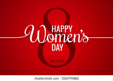 8 march banner. Womens day line on red background