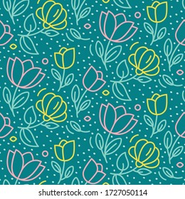 8 march beautiful seamless floral pattern with flowers, tulip, branches, leaves, plant for woman day or valentine`s day