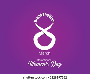 8 March, Break The Bias women's day 2022 concept Banner. Celebrate women's achievement. Raise awareness against bias. International women's day colorful banner background.