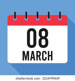 8. März-Kalender.  blauer Hintergrund. 
Vektorkalender.