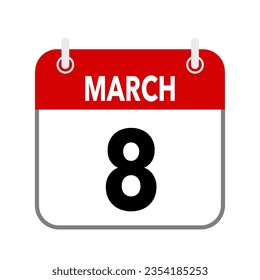 8 March, calendar date icon on white background.